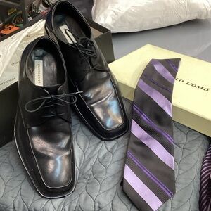Pronto Uomo Black Leather Oxfords size 11D - Jones of NY Tie